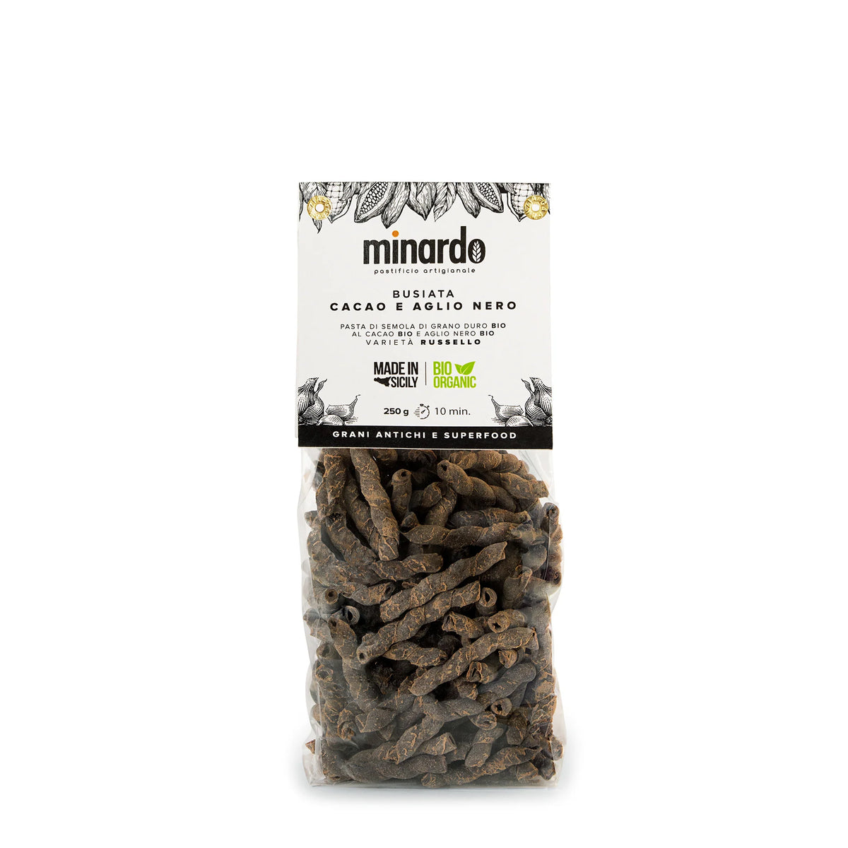 Busiata cacao e aglio nero con grano duro antico Russello bio