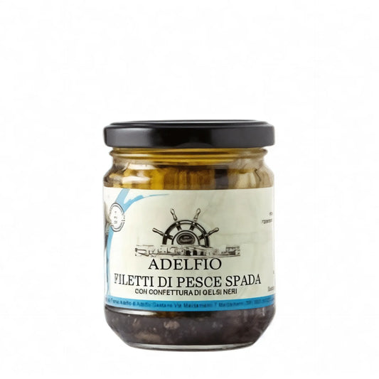 Filetti di pesce spada con confettura di gelsi neri in olio di oliva
