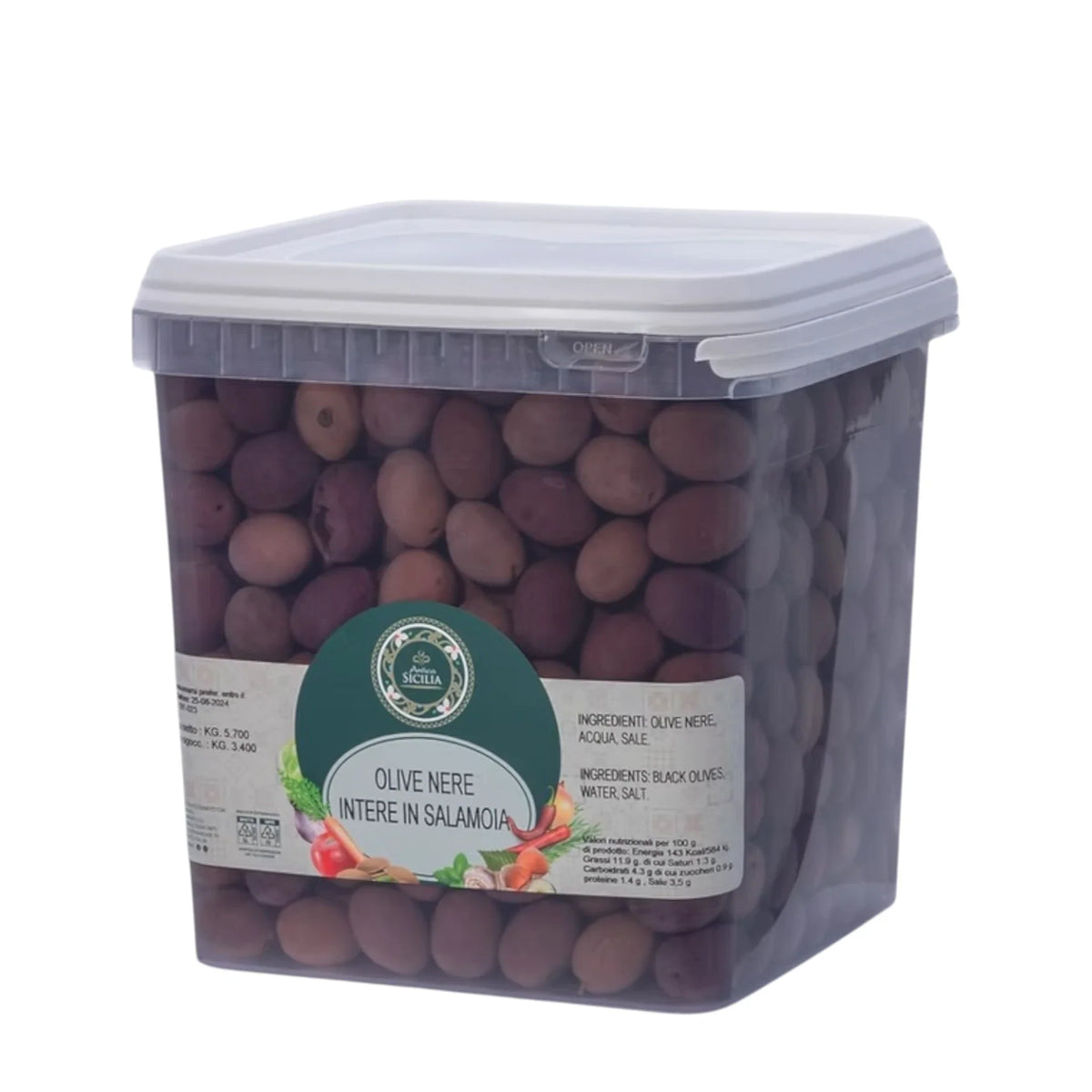 Olive nere intere in salamoia