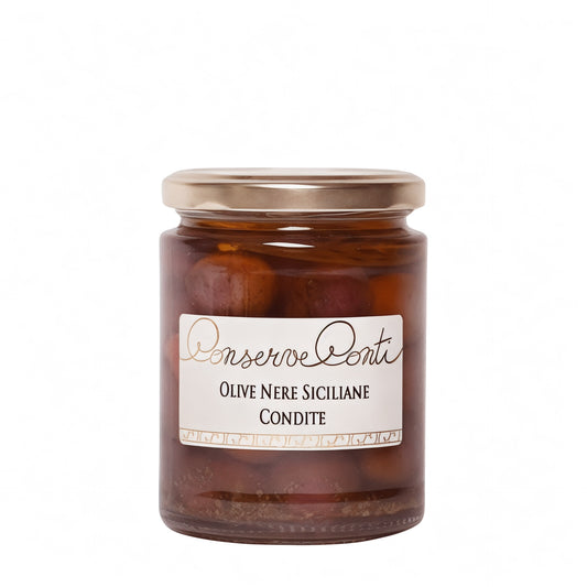 Olive nere siciliane condite in EVO
