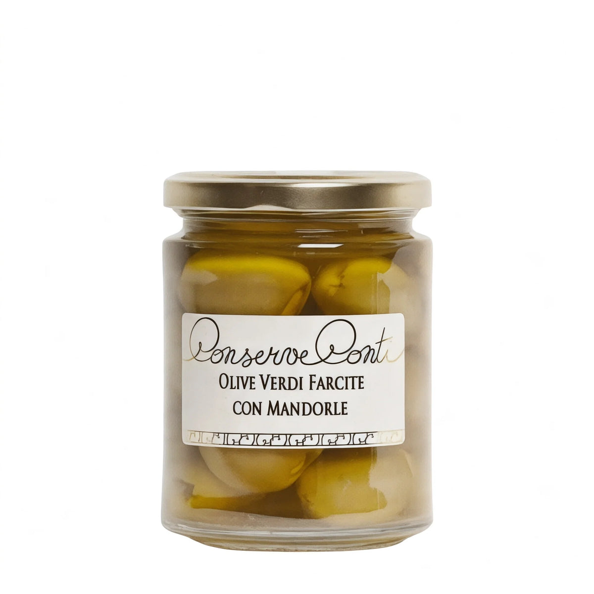 Olive verdi farcite con mandorle in EVO