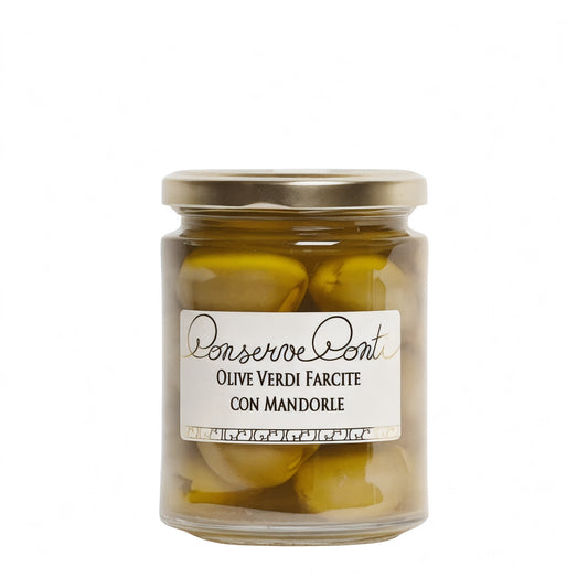 Olive verdi farcite con mandorle in EVO
