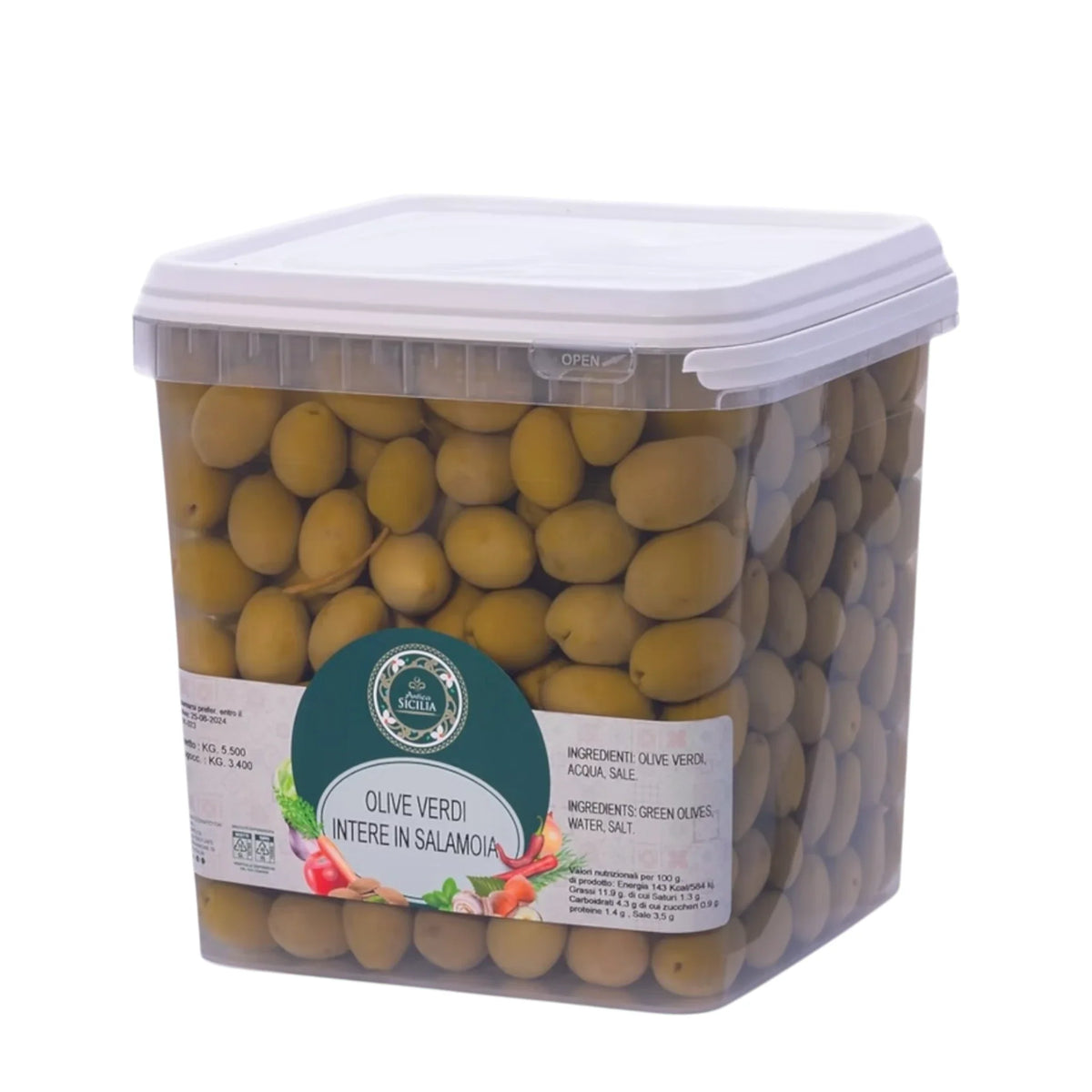 Olive verdi intere in salamoia