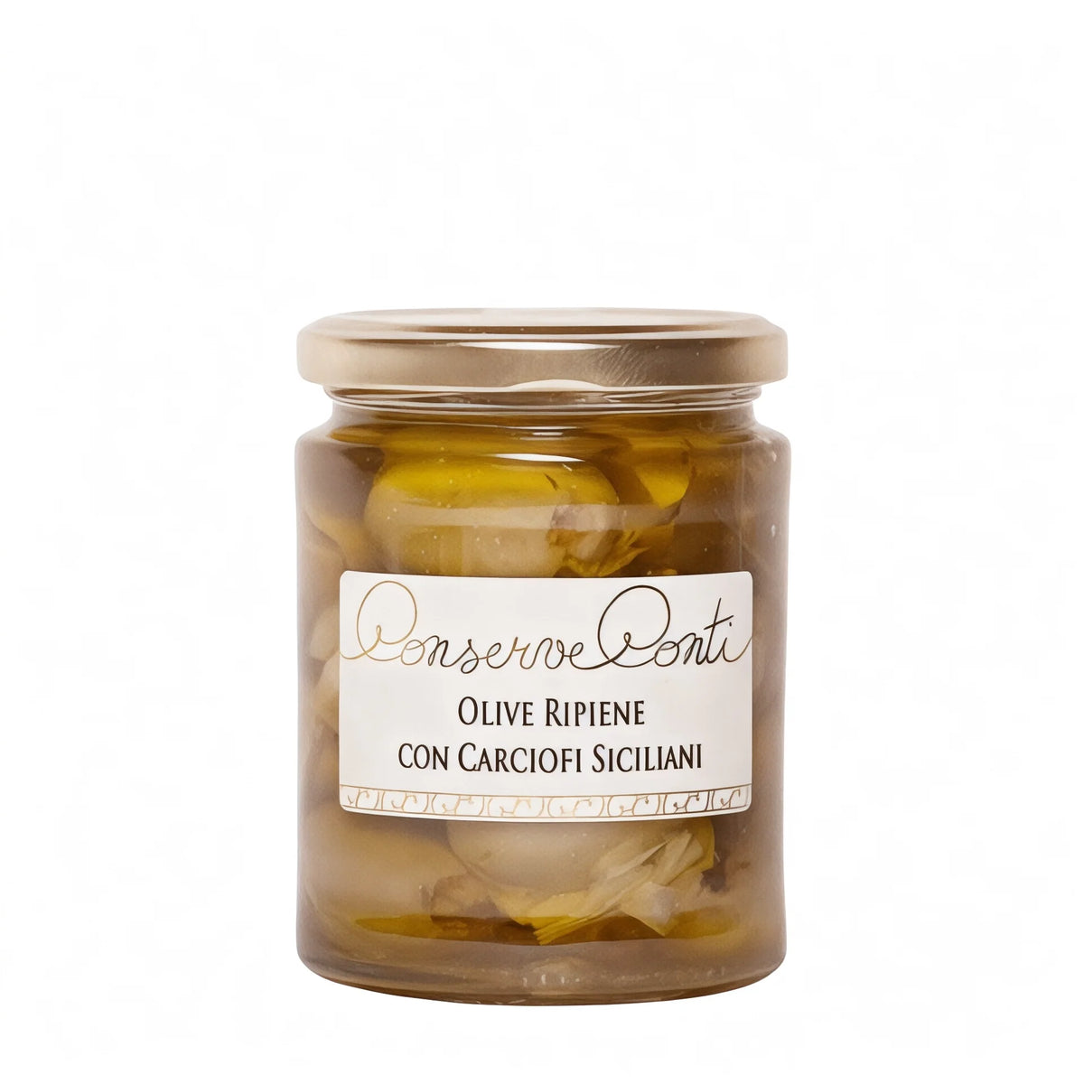 Olive verdi ripiene con carciofi siciliani in EVO