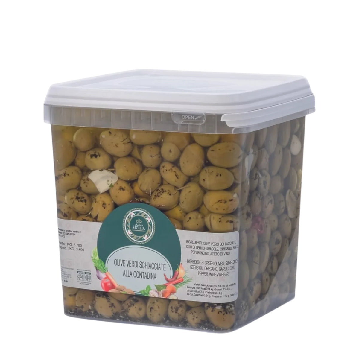 Olive verdi schiacciate alla contadina