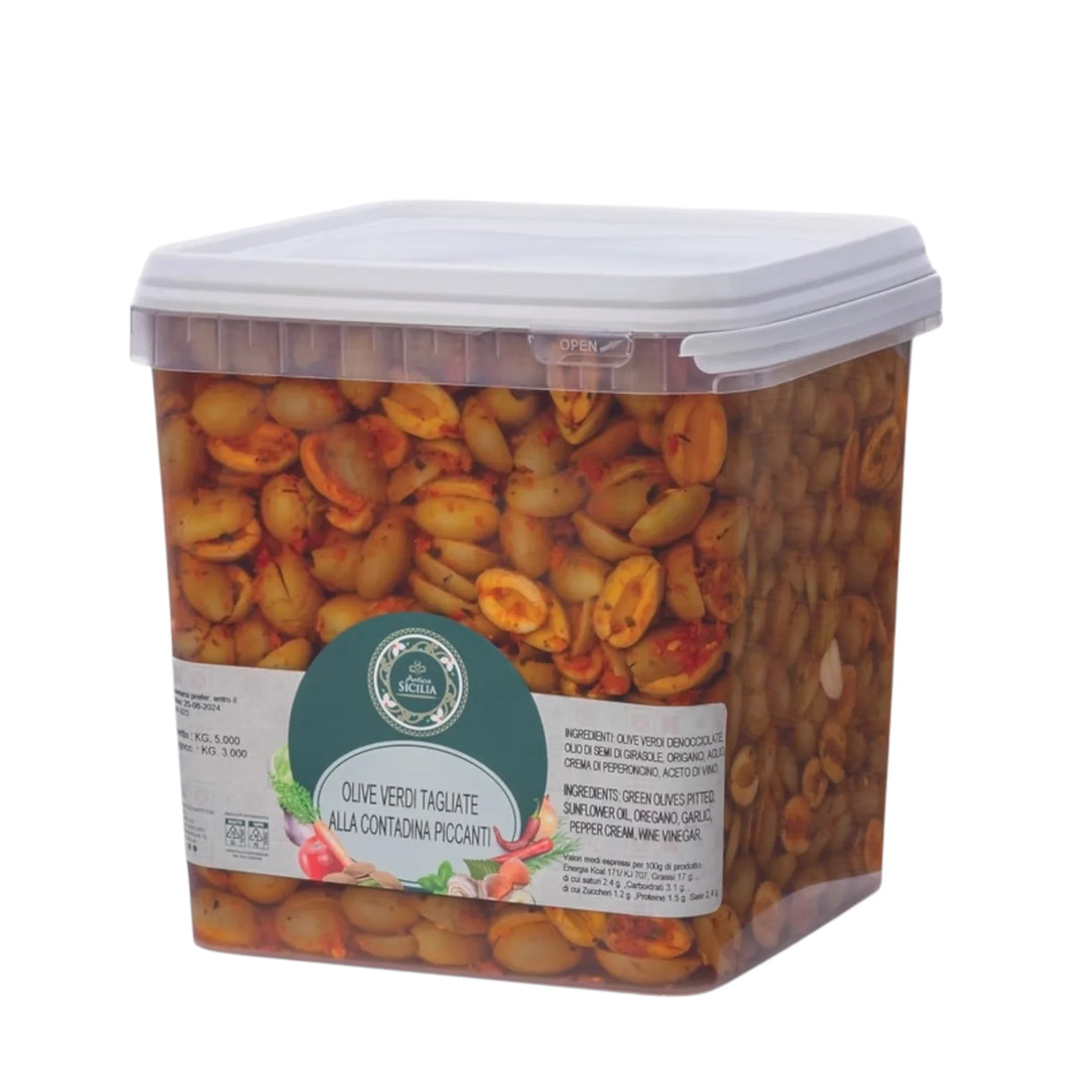 Olive verdi piccanti tagliate alla contadina