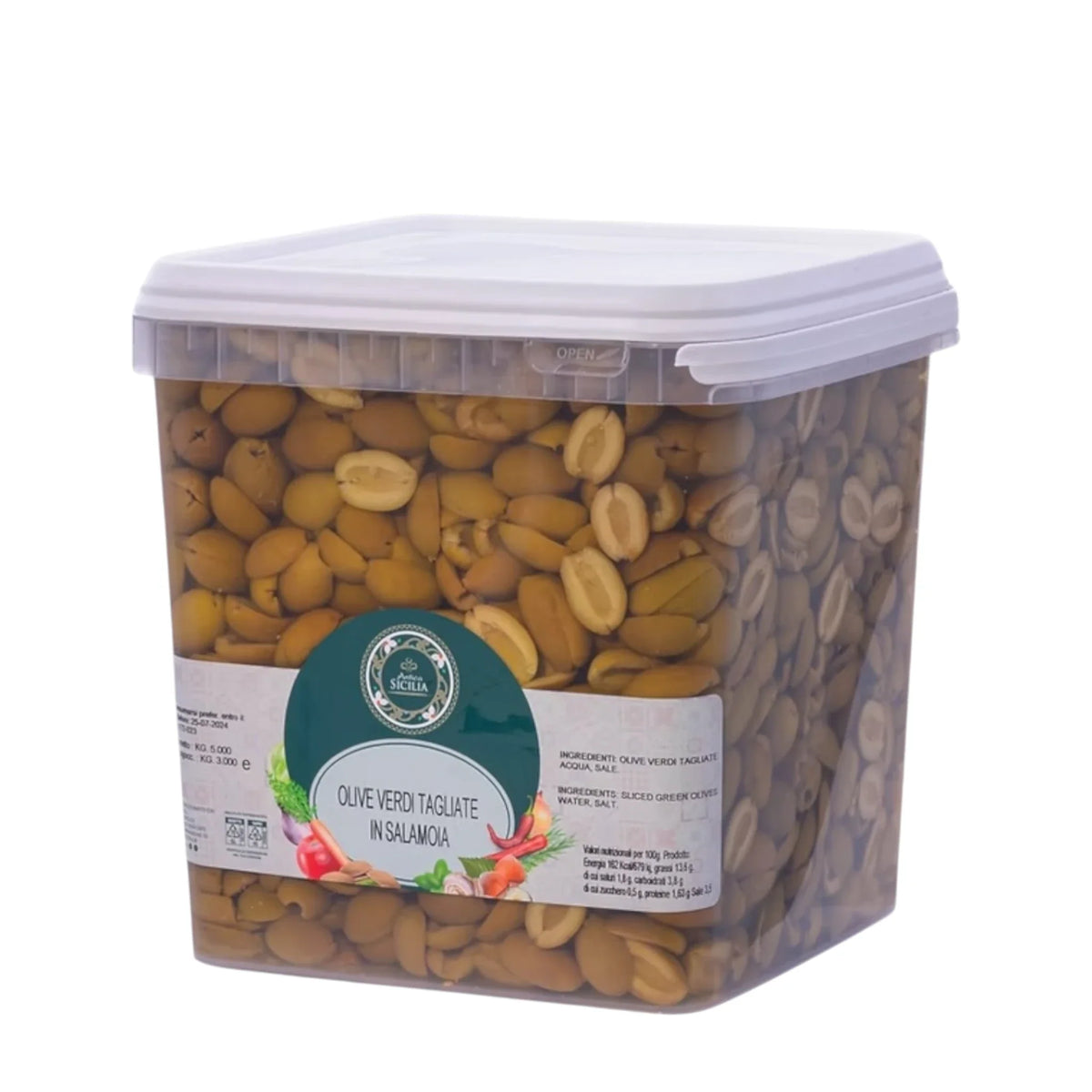 Olive verdi tagliate in salamoia