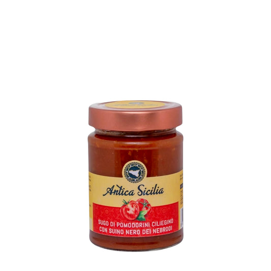 Sugo di pomodorini ciliegino con suino nero dei Nebrodi