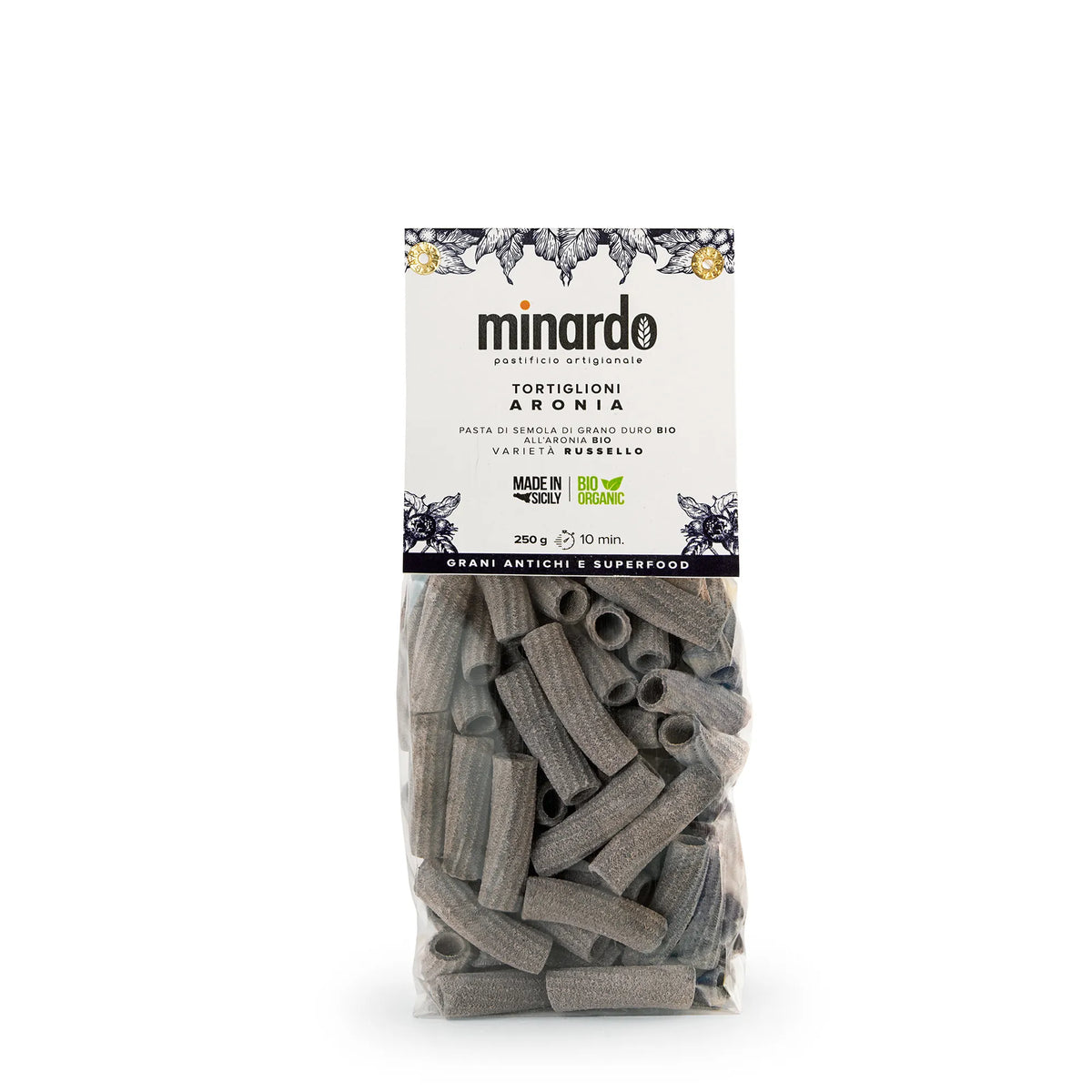 Tortiglioni aronia con grano duro antico Russello bio